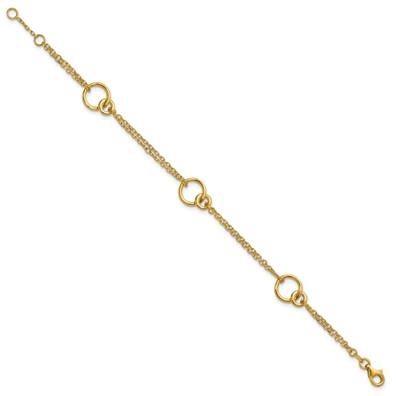 14K Polished 2-Strand Double Circle w/ .5in Ext. Bracelet