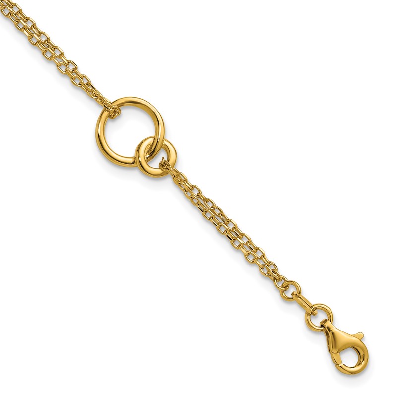 14K Polished 2-Strand Double Circle w/ .5in Ext. Bracelet