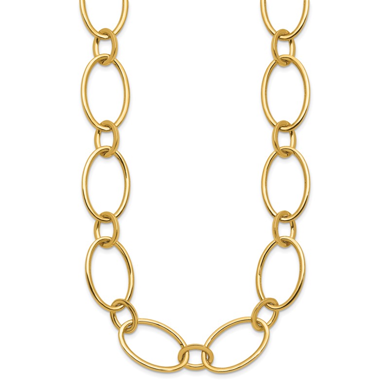 14K Polished Fancy Mixed Oval Link Necklace