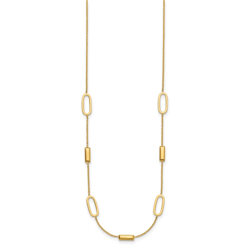 14K Polished Elongated Oval and Bar w/2in Ext. Necklace