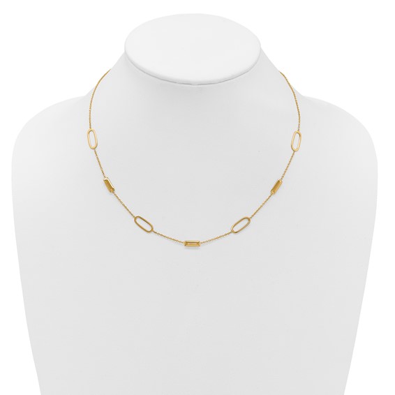 Leslie's 14K Polished Elongated Oval and Bar w/2in Ext. Necklace