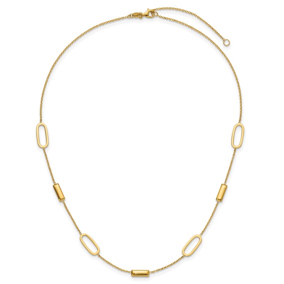 Leslie's 14K Polished Elongated Oval and Bar w/2in Ext. Necklace