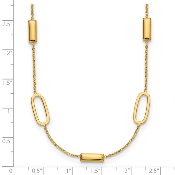 Leslie's 14K Polished Elongated Oval and Bar w/2in Ext. Necklace