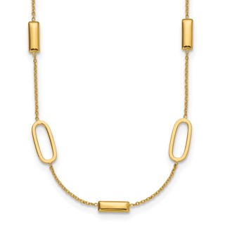 Leslie's 14K Polished Elongated Oval and Bar w/2in Ext. Necklace