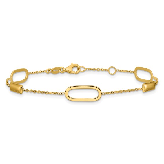 Leslie's 14K Polished Elongated Oval and Bar w/.5in Ext. Bracelet