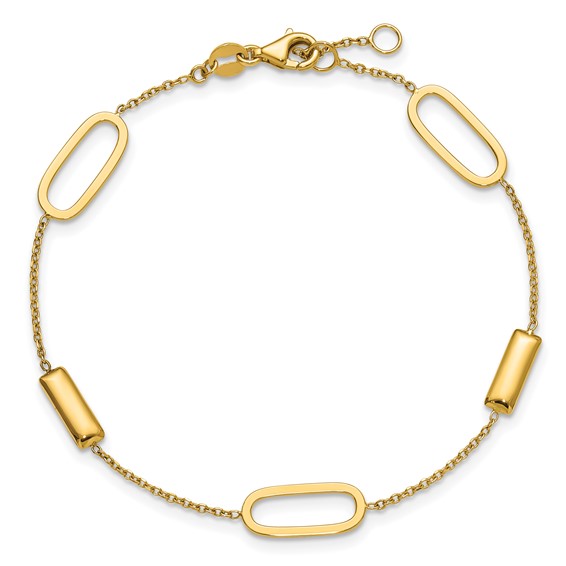 Leslie's 14K Polished Elongated Oval and Bar w/.5in Ext. Bracelet