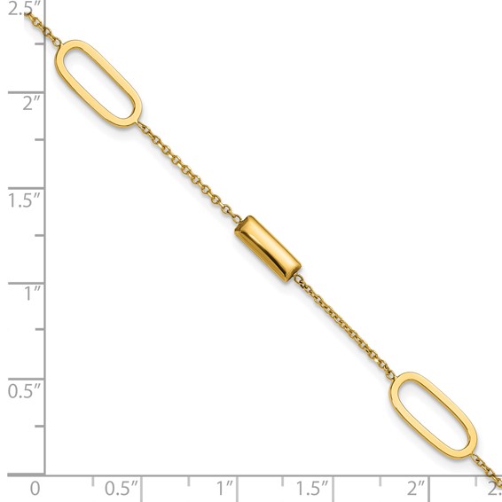 Leslie's 14K Polished Elongated Oval and Bar w/.5in Ext. Bracelet