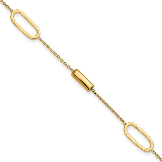 Leslie's 14K Polished Elongated Oval and Bar w/.5in Ext. Bracelet