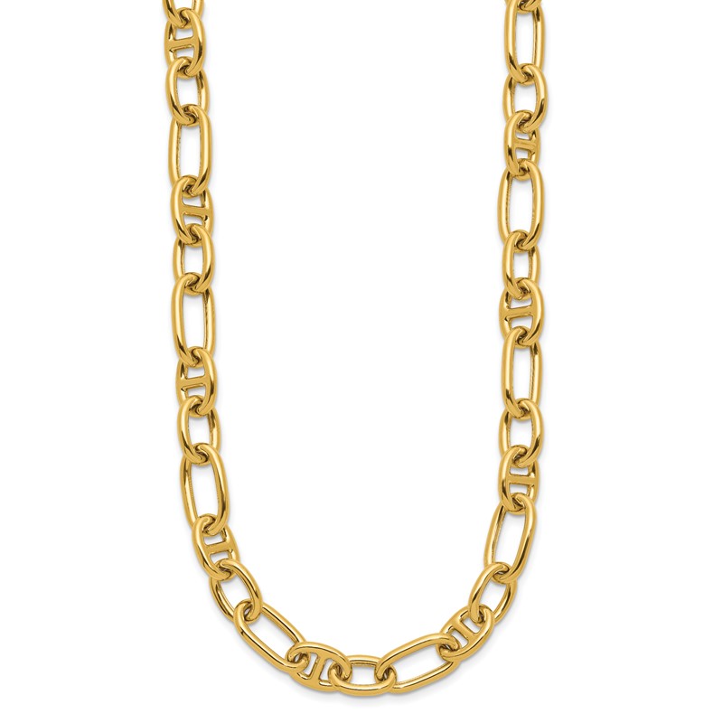 14K Polished Mixed Oval and Anchor Link Necklace