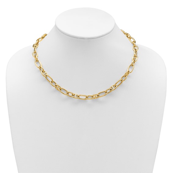 Leslie's 14K Polished Mixed Oval and Anchor Link Necklace