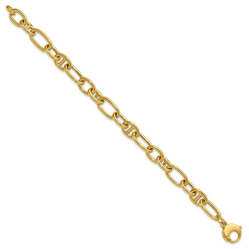 14K Polished Mixed Oval and Anchor Link Bracelet