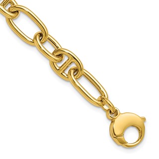 Leslie's 14K Polished Mixed Oval and Anchor Link Bracelet