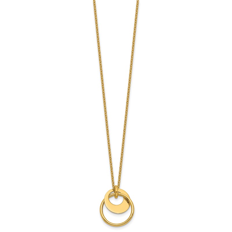 14K Polished Fancy Double Circle w/ 2in Ext .Necklace