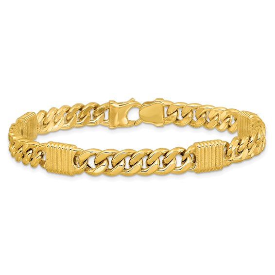Leslie's 14K Polished/Grooved Fancy Curb Link Station Men's Bracelet