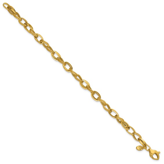 Leslie's 14K Polished and Textured Fancy Oval Link Bracelet