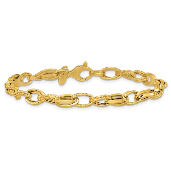 Leslie's 14K Polished and Textured Fancy Oval Link Bracelet