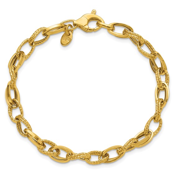 Leslie's 14K Polished and Textured Fancy Oval Link Bracelet