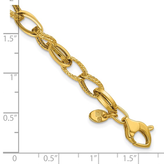 Leslie's 14K Polished and Textured Fancy Oval Link Bracelet