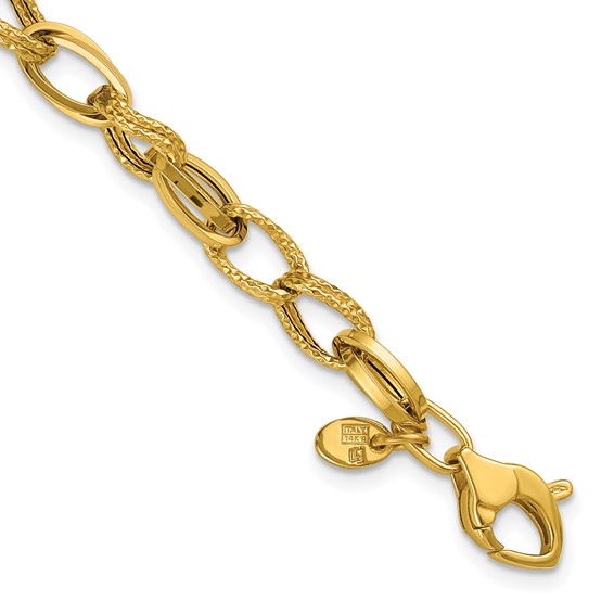 Leslie's 14K Polished and Textured Fancy Oval Link Bracelet