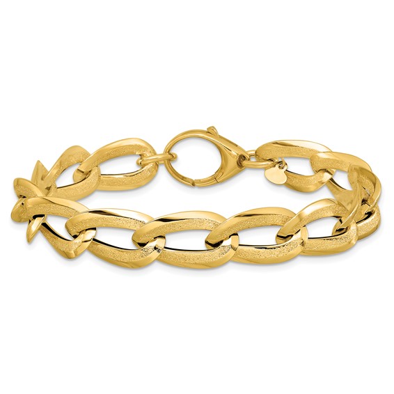 Leslie's 14K Polished and Laser-cut Fancy Oval Link Bracelet