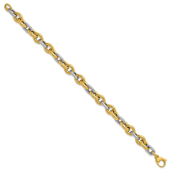 Leslie's 14K Two-tone Polished Fancy Flat Edge Link Bracelet