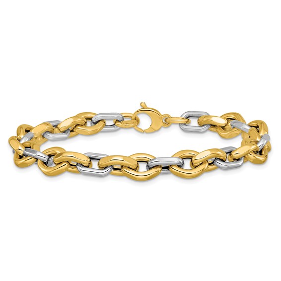Leslie's 14K Two-tone Polished Fancy Flat Edge Link Bracelet