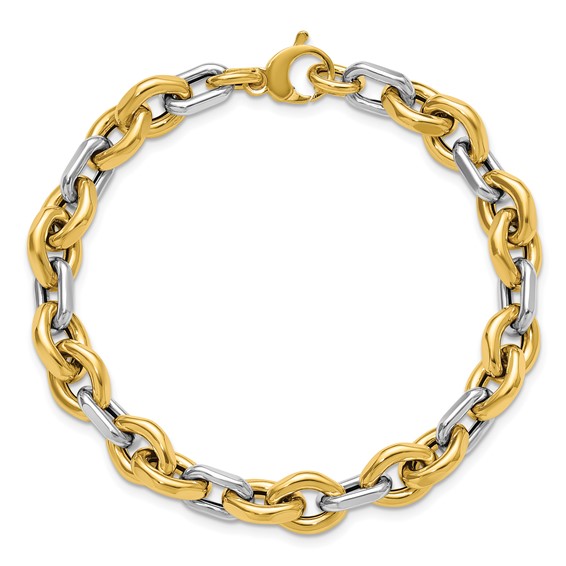 Leslie's 14K Two-tone Polished Fancy Flat Edge Link Bracelet