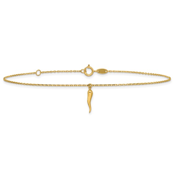 Leslie's 14K Italian Horn Charm 9 inch Plus 1 inch Extender - Total 10 inch Anklet