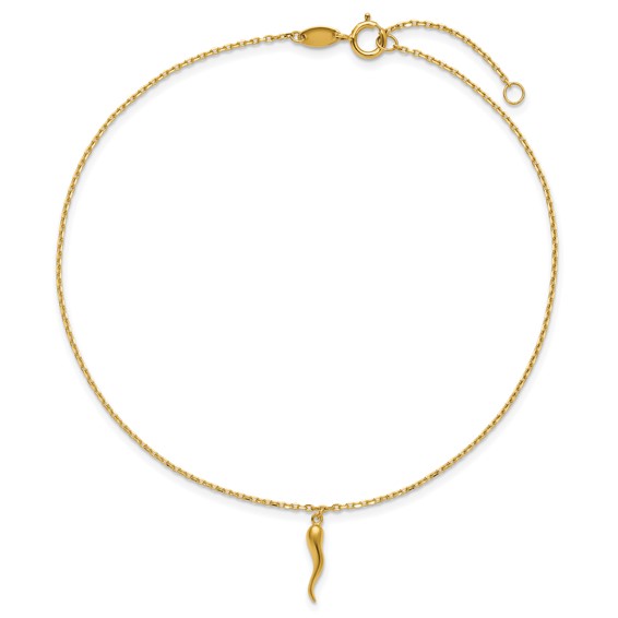 Leslie's 14K Italian Horn Charm 9 inch Plus 1 inch Extender - Total 10 inch Anklet