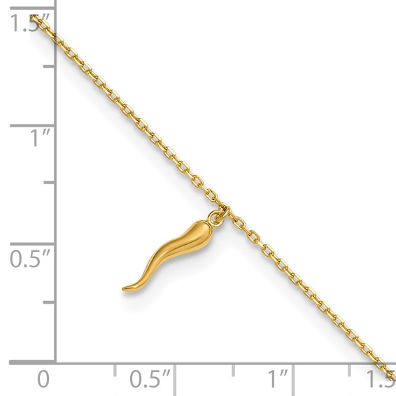Leslie's 14K Italian Horn Charm 9 inch Plus 1 inch Extender - Total 10 inch Anklet