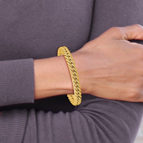 Leslie's 14K Polished and Textured Fancy Curb Bracelet