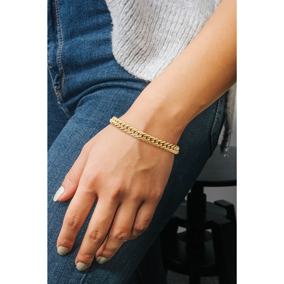 Leslie's 14K Polished and Textured Fancy Curb Bracelet
