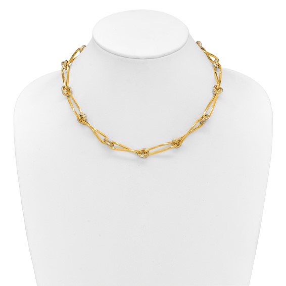 Leslie's 14K Two-tone Polished and Diamond-cut Fancy Link Necklace