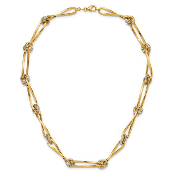 Leslie's 14K Two-tone Polished and Diamond-cut Fancy Link Necklace
