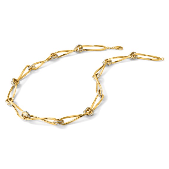 Leslie's 14K Two-tone Polished and Diamond-cut Fancy Link Necklace