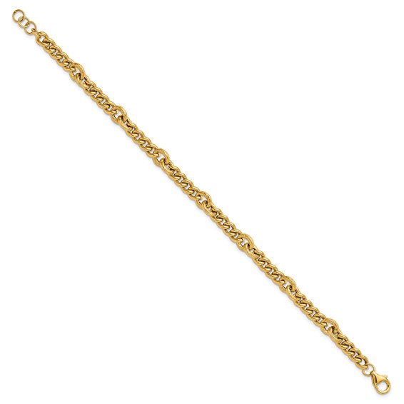 Leslie's 14K Polished and Textured Fancy Link with .5in ext. Bracelet