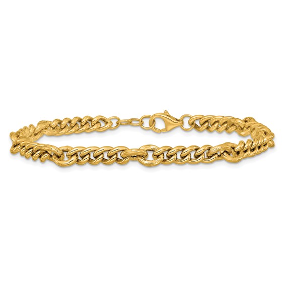 Leslie's 14K Polished and Textured Fancy Link with .5in ext. Bracelet