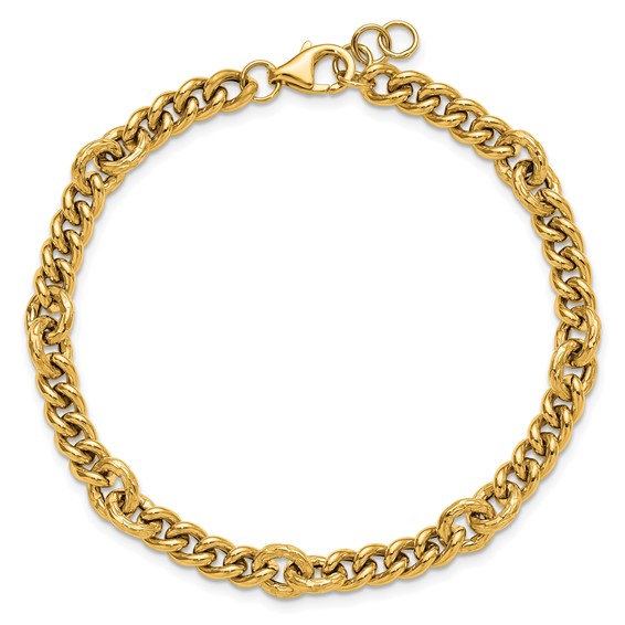 Leslie's 14K Polished and Textured Fancy Link with .5in ext. Bracelet