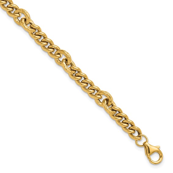 Leslie's 14K Polished and Textured Fancy Link with .5in ext. Bracelet