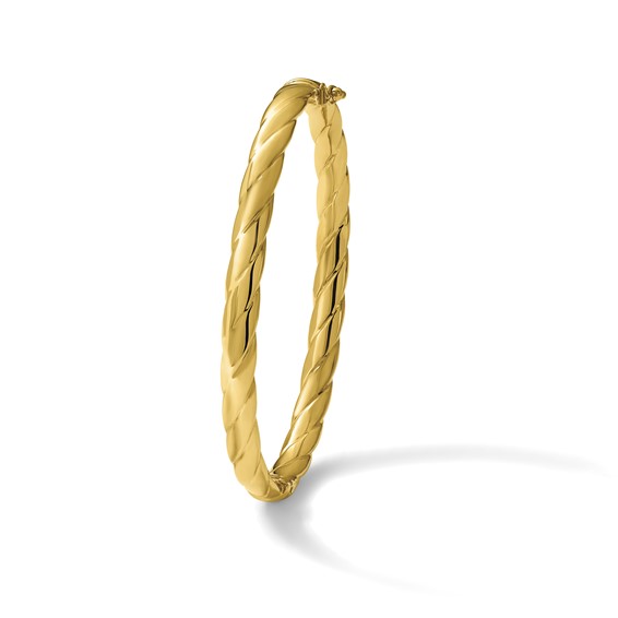 Leslie's 14K Polished  and Grooved Hinged Bangle