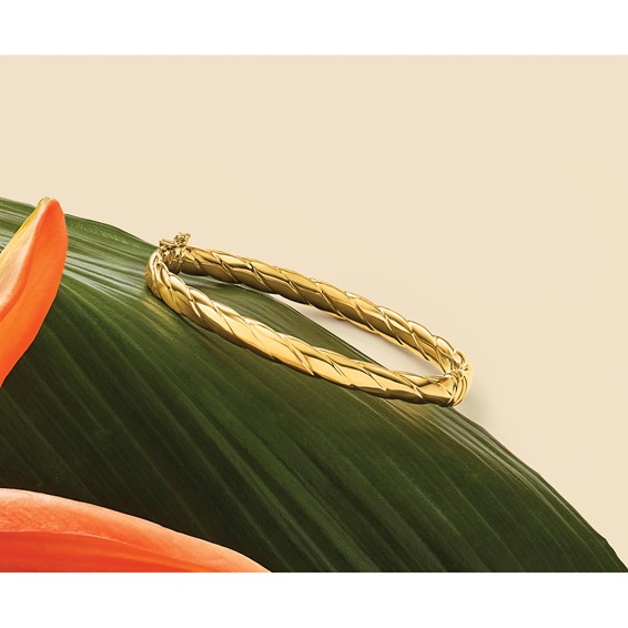 Leslie's 14K Polished  and Grooved Hinged Bangle