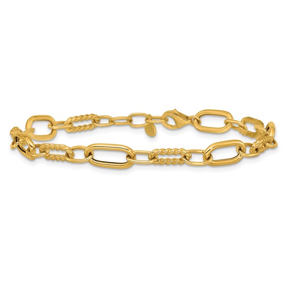 Leslie's 14K Polished and Twisted Fancy Link w/.5in ext. Bracelet