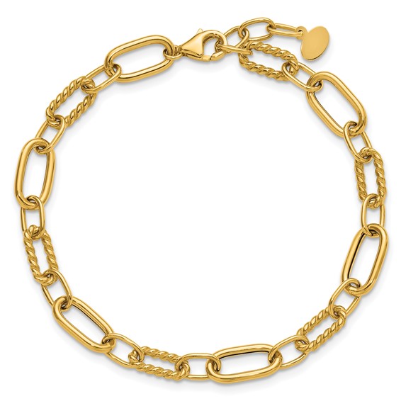Leslie's 14K Polished and Twisted Fancy Link w/.5in ext. Bracelet