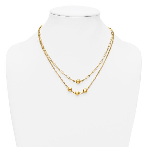 Leslie's 14K Polished Layered Link with Beads Necklace