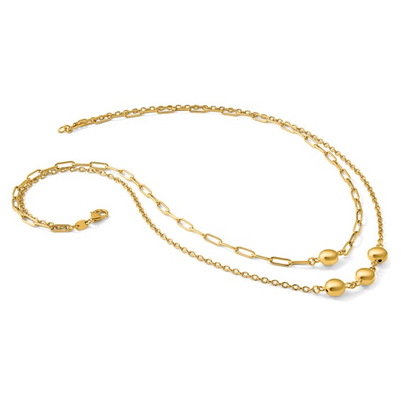 Leslie's 14K Polished Layered Link with Beads Necklace