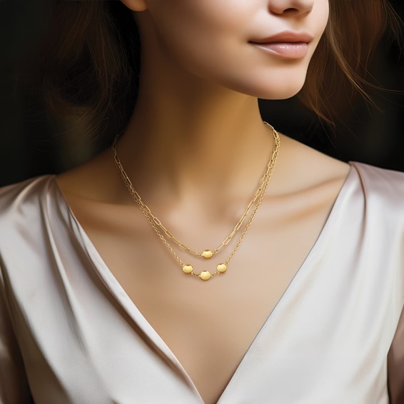 Leslie's 14K Polished Layered Link with Beads Necklace