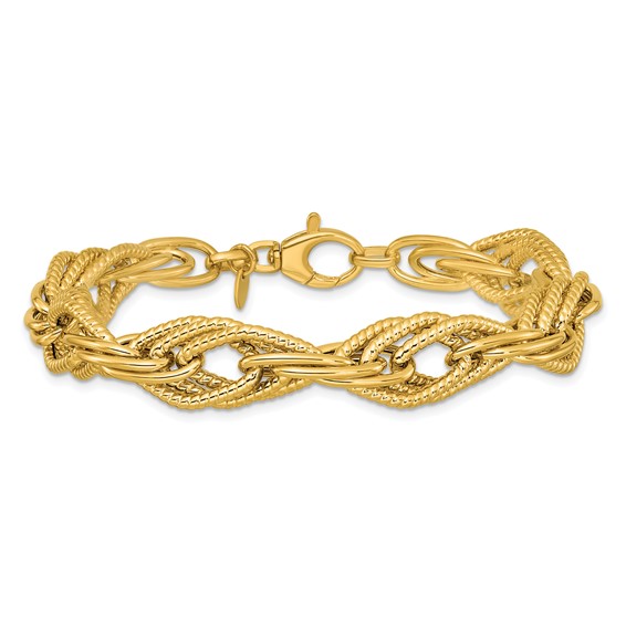 Leslie's 14K Polished and Textured Fancy Triple Link Bracelet
