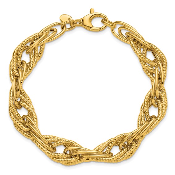 Leslie's 14K Polished and Textured Fancy Triple Link Bracelet