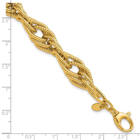 Leslie's 14K Polished and Textured Fancy Triple Link Bracelet