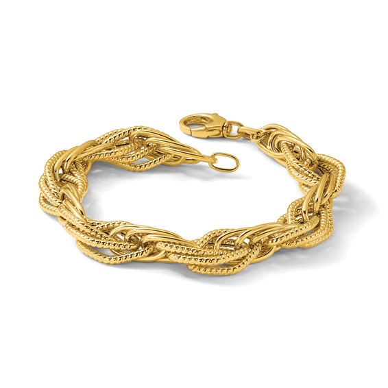 Leslie's 14K Polished and Textured Fancy Triple Link Bracelet